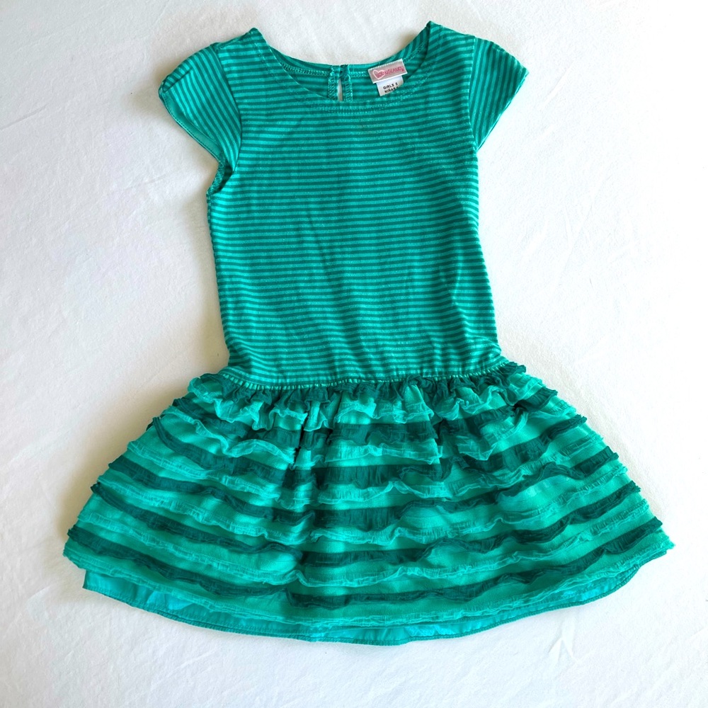 Girls Teal Knit & Ruffle Dress